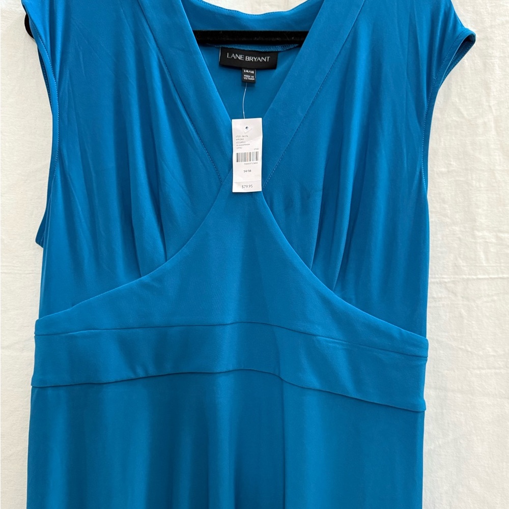 NWT Lane Bryant Deep Teal Blue Maxi Dress V Neck Empire Waist Plus 14/16 Casual